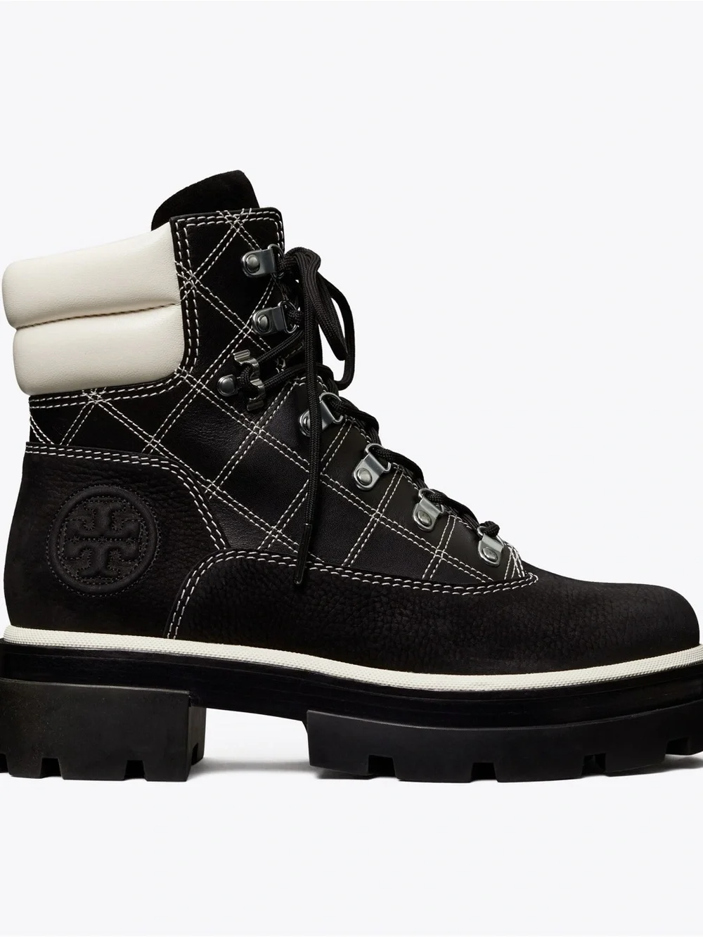 TORY BURCH Miller Lug Hiker Boot Black / White